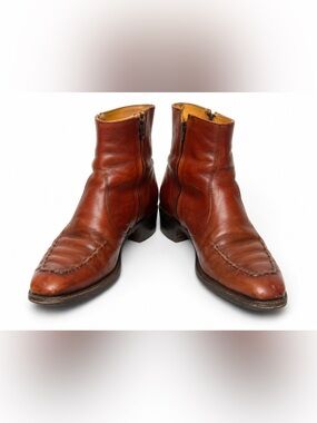 Vintage Wrangler 5789 Leather Beetle Boots Heavy Moc Toe Whipstitch Western Mod